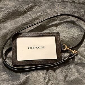 Coach Brown and Black Leather ID Holder with Gold Hardware